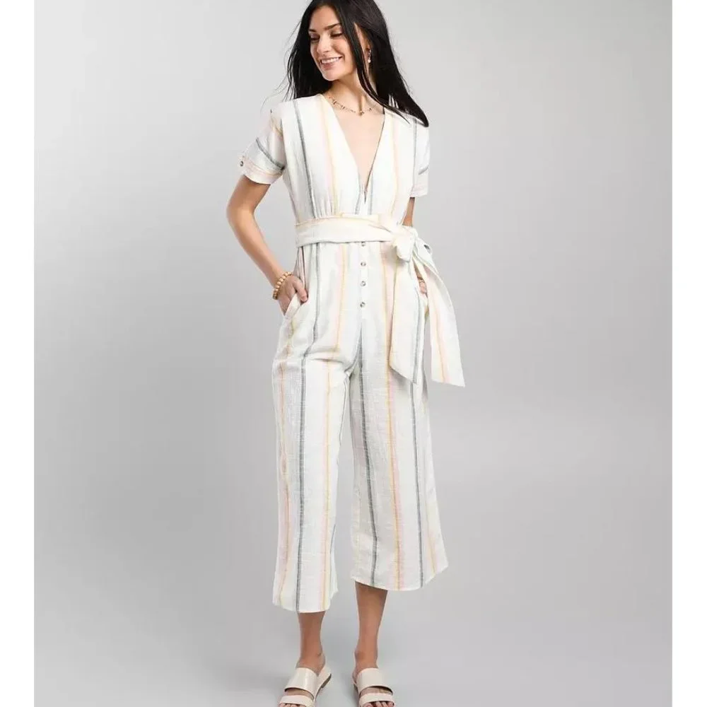 NWT Billabong x The Salty Blonde Dream Weaver Wide Leg Crop Striped Jumpsuit-S_4